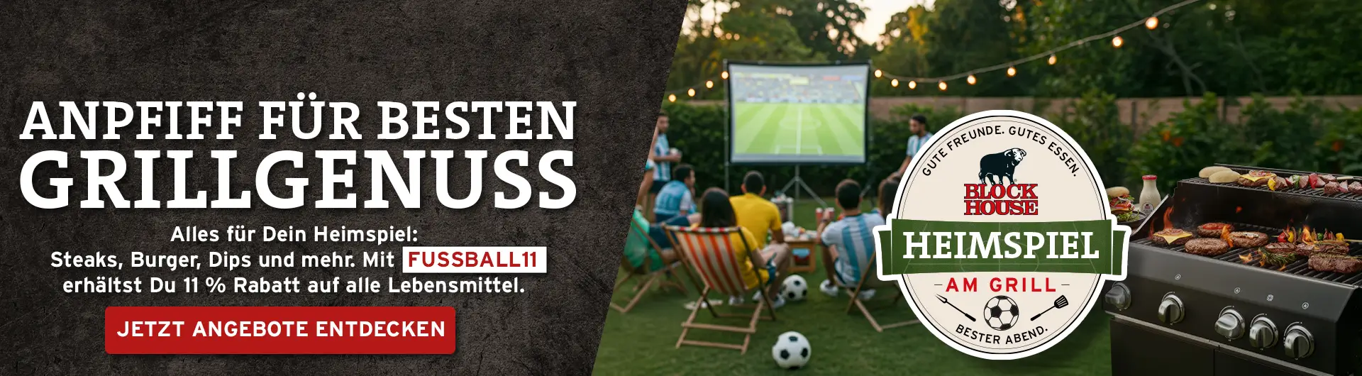 Anpfiff für besten Grillgenuss - mit FUSSBALL11 erhältst Du 11% Rabatt auf alle Lebensmittel