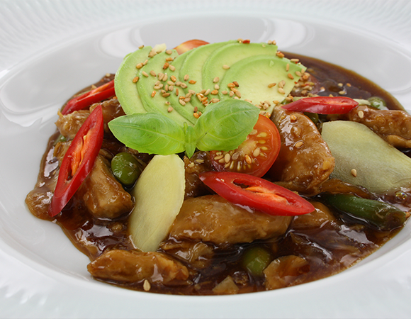 Veganes Chicken Teriyaki – Erbsenprotein mit Gemüse in Teriyakisauce 1