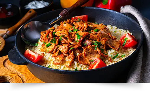 Gyrospfanne mit Steakstreifen