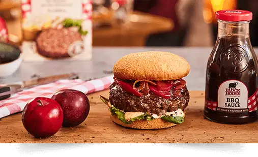 Block Burger mit BBQ Pflaumen Dip